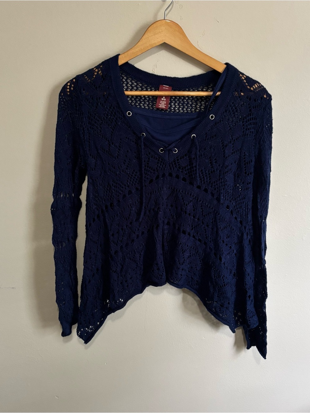 Arizona Jean Co. Y2K Navy Crochet Lace-Up Blouse Tank Set M